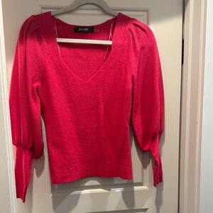 Pink V-Neck Sweater with Puff Sleeves